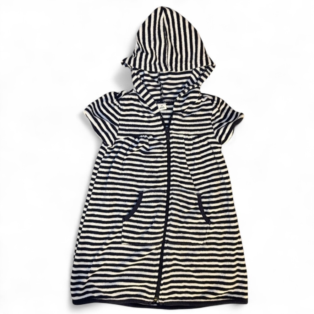 Old Navy 2T Unisex Striped Terry Cloth Coverup Beach Pool Navy & White Hooded